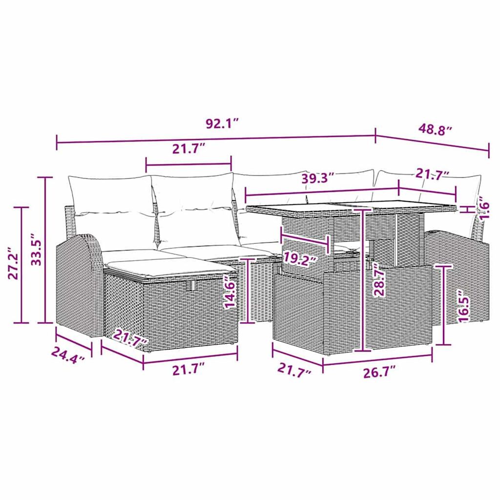 vidaXL Garden Sofa Set with Cushion 7 pcs Grey Poly rattan