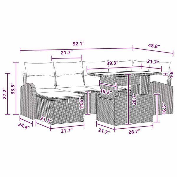 vidaXL Garden Sofa Set with Cushion 7 pcs Grey Poly rattan