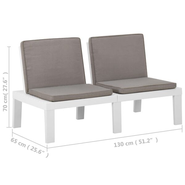 vidaXL Garden Lounge Bench with Cushion Plastic White