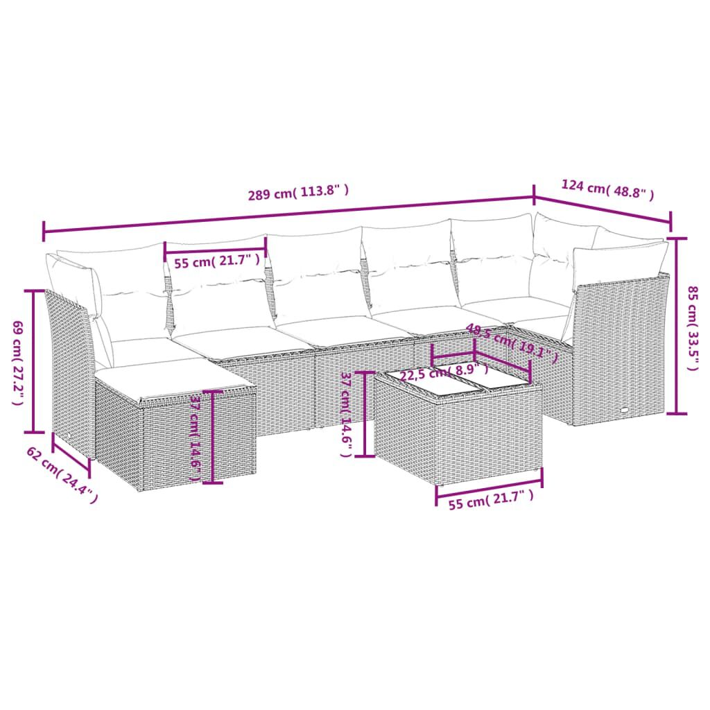 vidaXL 7 Piece Garden Sofa Set with Cushions Grey Poly Rattan