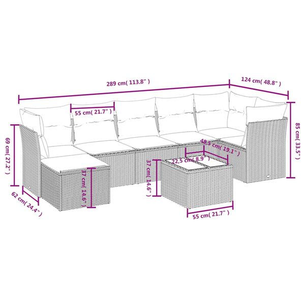 vidaXL 7 Piece Garden Sofa Set with Cushions Grey Poly Rattan