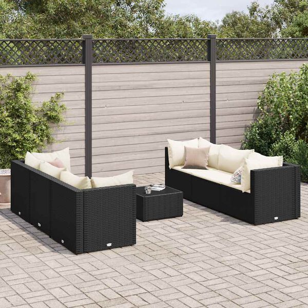 vidaXL 7 Piece Garden Lounge Set with Cushions Black Poly Rattan