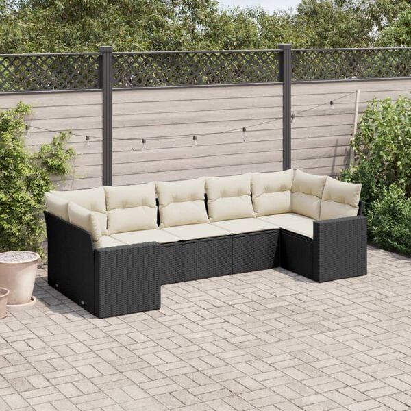vidaXL 7 Piece Garden Sofa Set with Cushions Black Poly Rattan