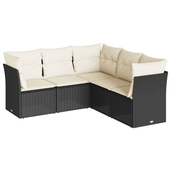 vidaXL 5 Piece Garden Sofa Set with Cushions Black Poly Rattan