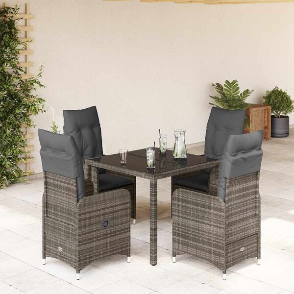 vidaXL 5 Piece Garden Bistro Set with Cushions Grey Poly Rattan