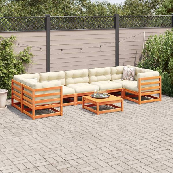 vidaXL 8 Piece Garden Sofa Set with Cushions Wax Brown Solid Wood Pine