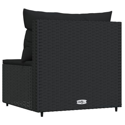 vidaXL Garden Middle Sofa with Cushions Black Poly Rattan