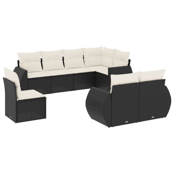 vidaXL 8 Piece Garden Sofa Set with Cushions Black Poly Rattan