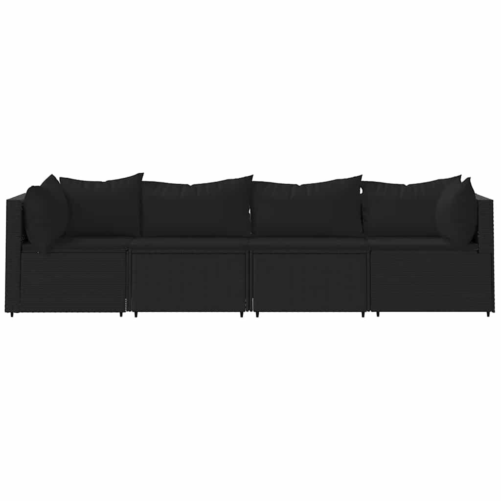 vidaXL 4 Piece Garden Lounge Set with Cushions Black Poly Rattan