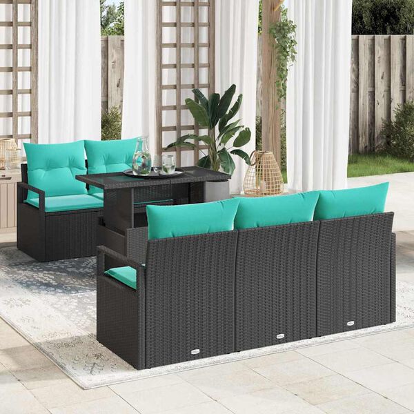vidaXL Garden Sofa Set with Cushion 6 pcs Black Poly rattan