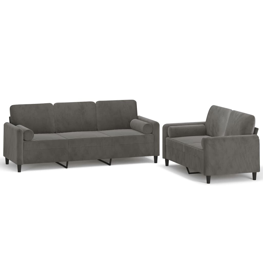 vidaXL 2 Piece Sofa Set with Throw Pillows&Cushions Dark Grey Velvet