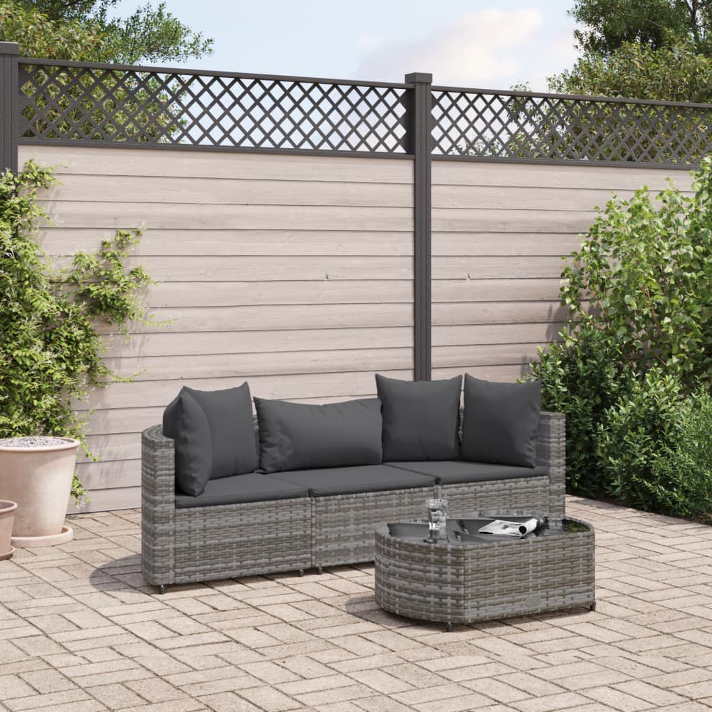 vidaXL 4 Piece Garden Sofa Set with Cushions Grey Poly Rattan