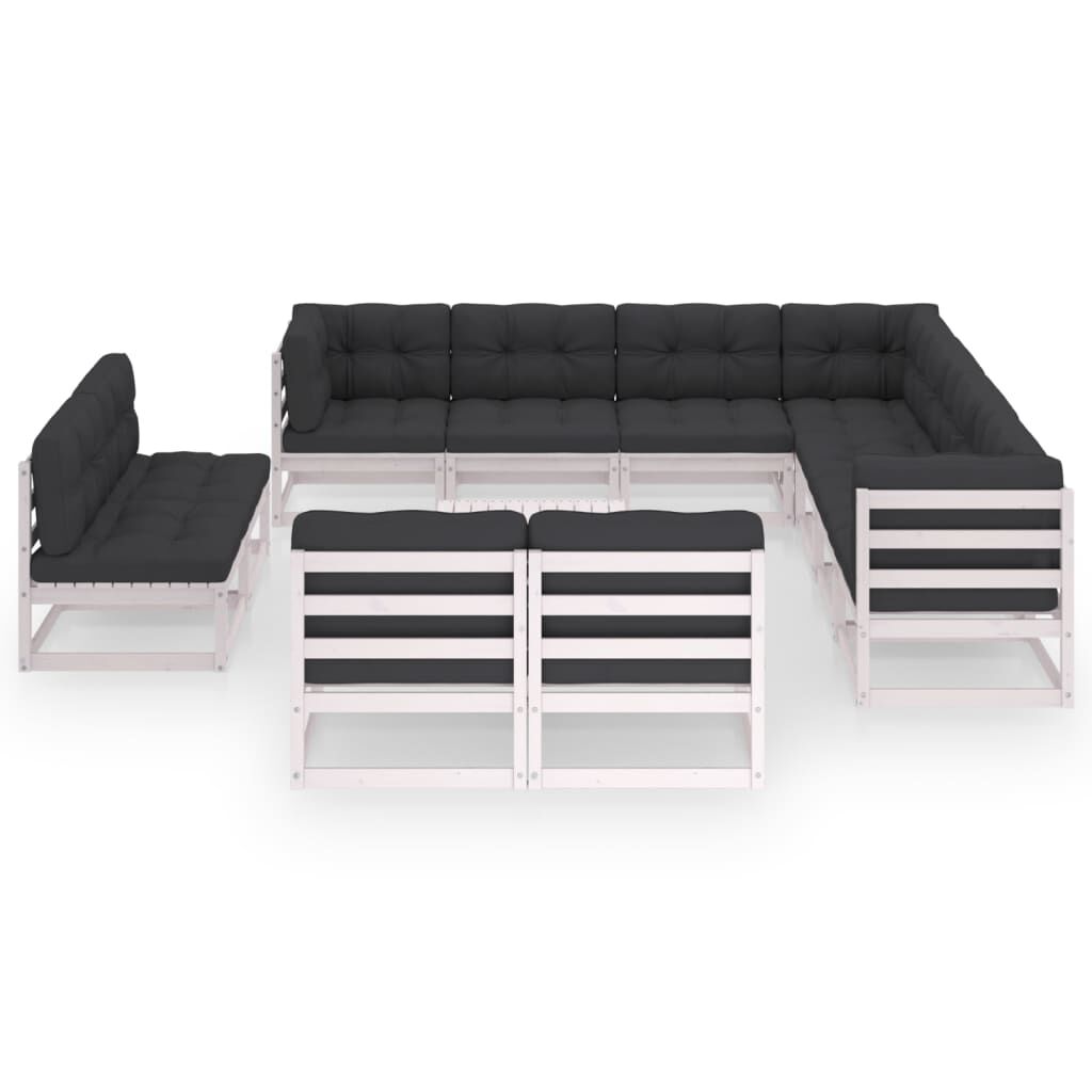 vidaXL 12 Piece Garden Lounge Set with Cushions White Solid Pinewood