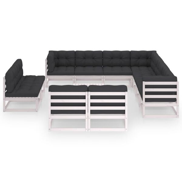 vidaXL 12 Piece Garden Lounge Set with Cushions White Solid Pinewood