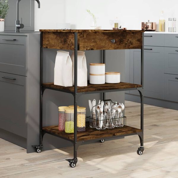 vidaXL Kitchen Trolley Smoked Oak 60x48x89.5 cm Engineered Wood