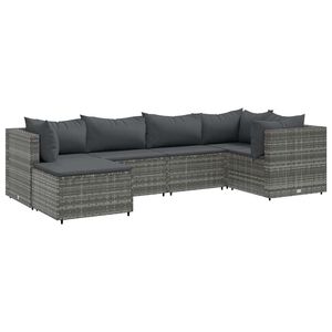vidaXL 6 Piece Garden Lounge Set with Cushions Grey Poly Rattan