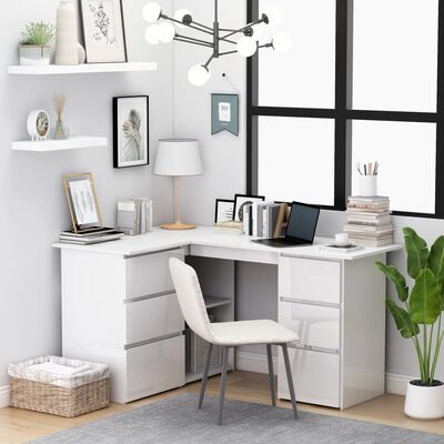 vidaXL Corner Desk High Gloss White 145x100x76 cm Engineered Wood