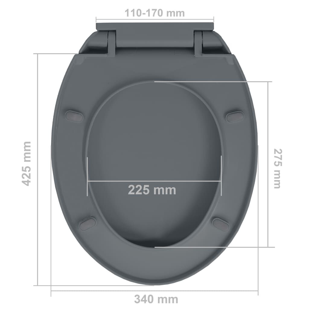 vidaXL Soft-Close Toilet Seat Quick Release Grey Oval