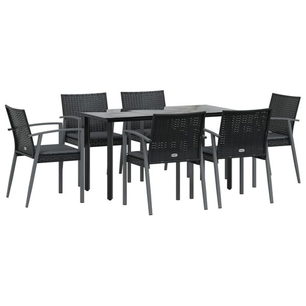 vidaXL 7 Piece Garden Dining Set with Cushions Poly Rattan and Steel