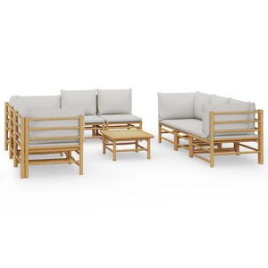 vidaXL 9 Piece Garden Lounge Set with Light Grey Cushions Bamboo