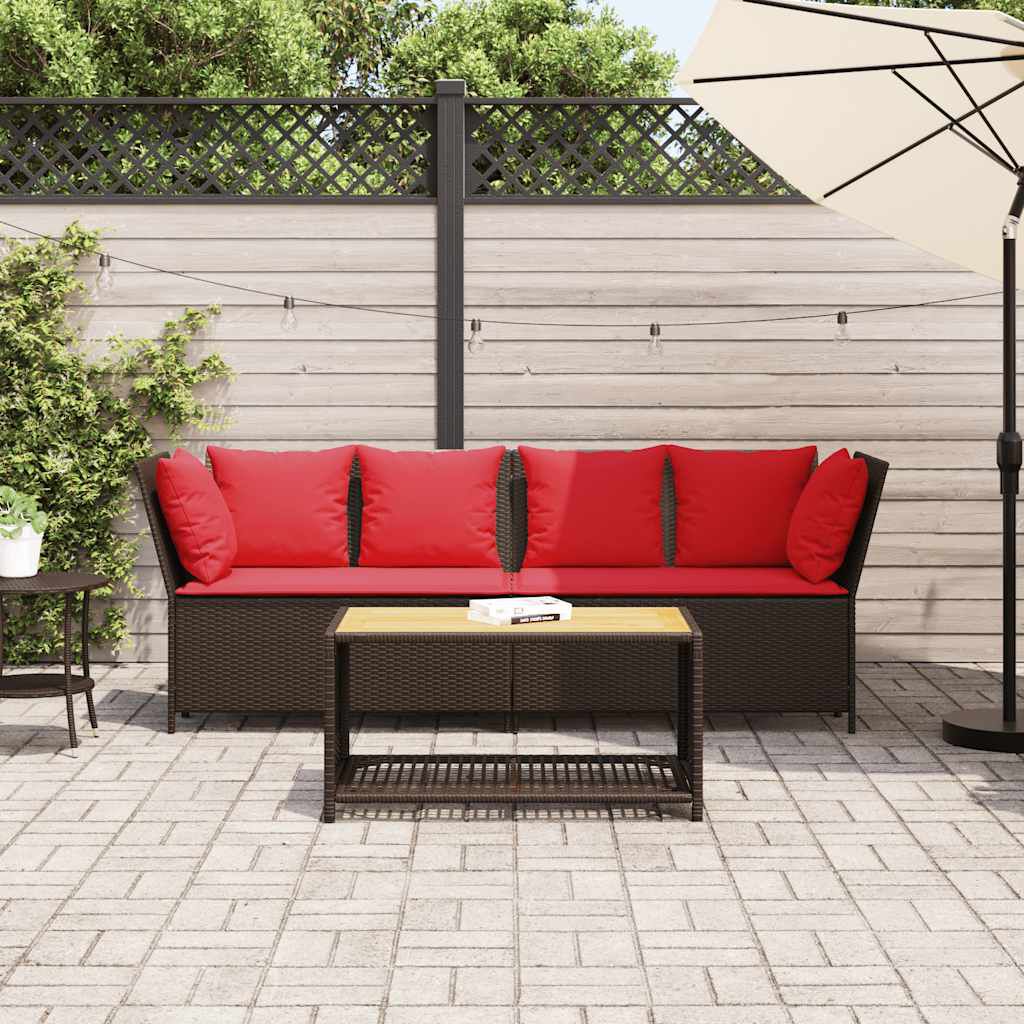 vidaXL Garden Sofa with Cushions Brown Poly Rattan