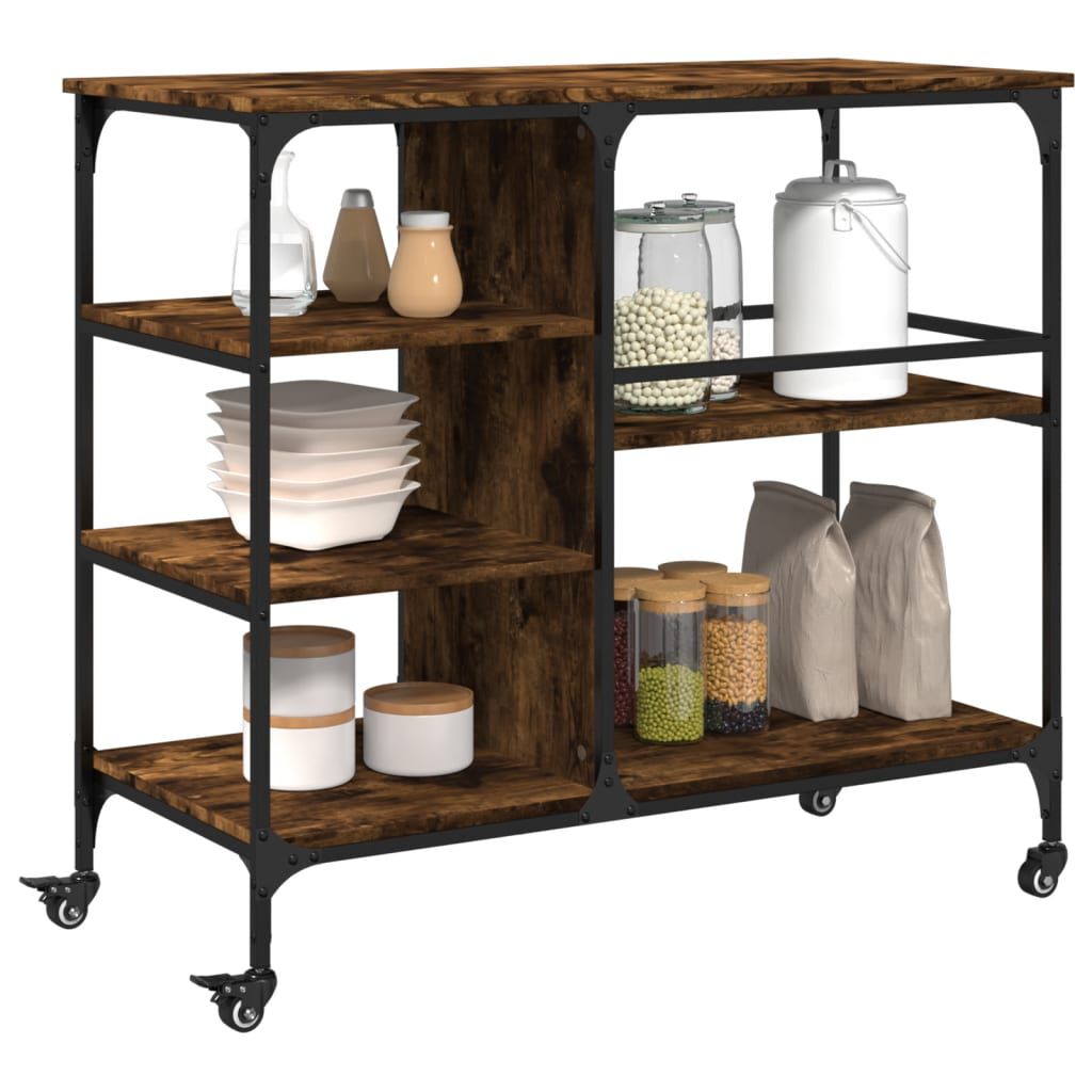 vidaXL Kitchen Trolley Smoked Oak 100x45x89.5 cm Engineered Wood