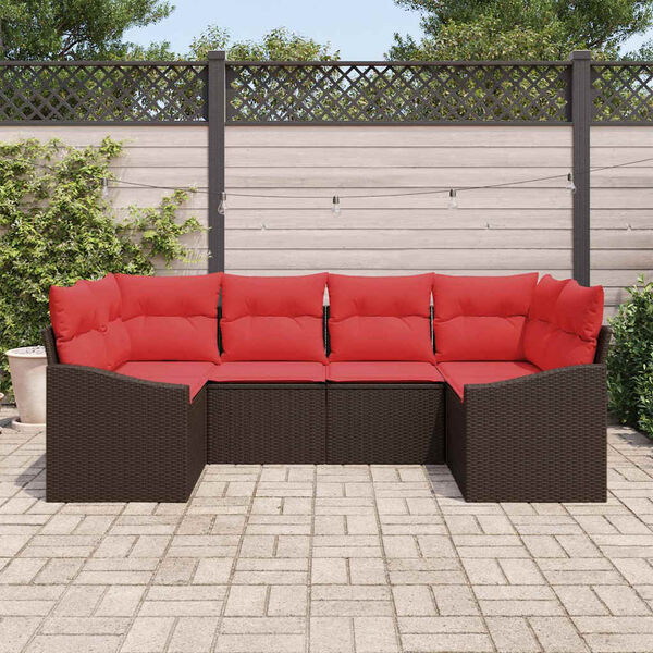 vidaXL Sofa Set with Cushion 6 pcs Brown Poly Rattan