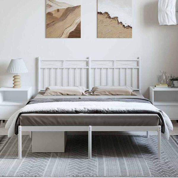 vidaXL Metal Bed Frame without Mattress with Headboard White 135x190cm