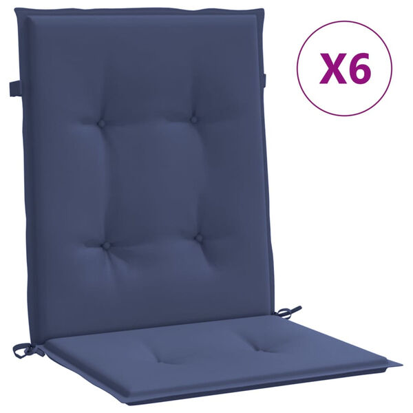 vidaXL Lowback Chair Cushions 6 pcs Navy Blue Fabric