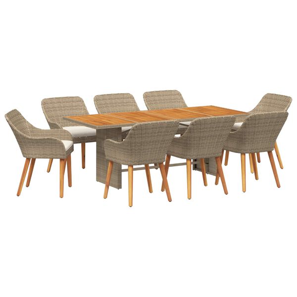 vidaXL Garden Dining Set with Cushion 9 pcs Beige Poly Rattan