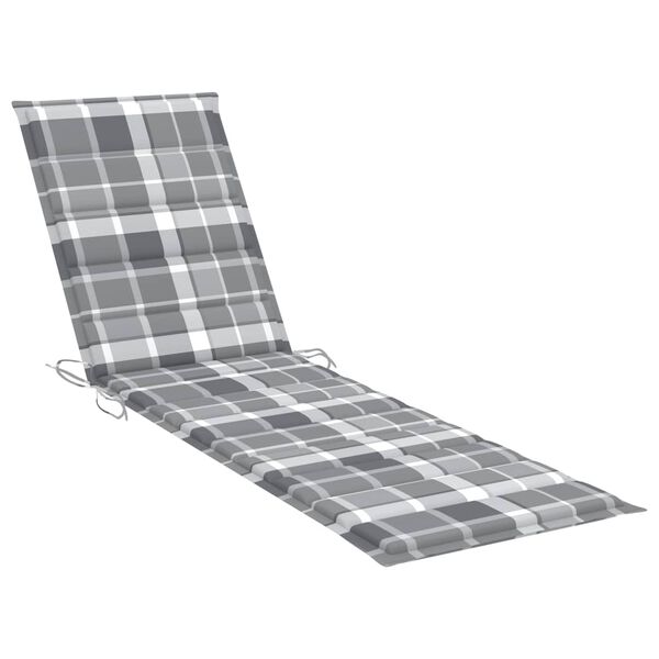 vidaXL Sun Lounger with Grey Check Pattern Cushion Solid Teak Wood