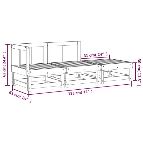 vidaXL 3 Piece Garden Lounge Set Solid Wood Pine