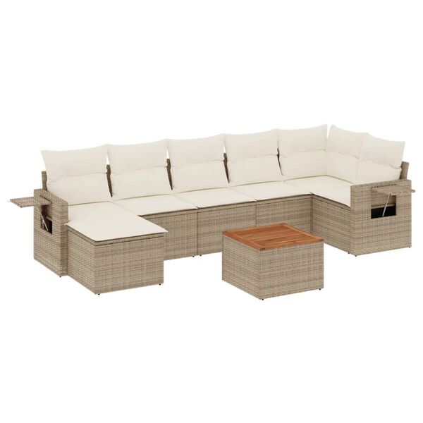 vidaXL 8 Piece Garden Sofa Set with Cushions Beige Poly Rattan