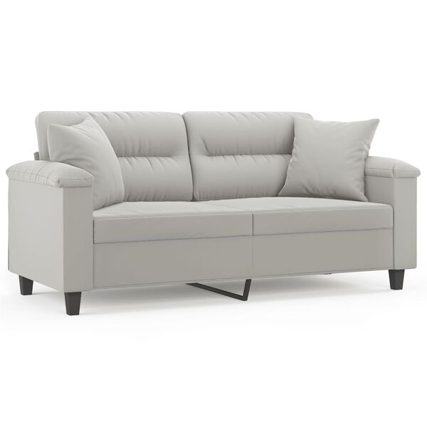 vidaXL 2-Seater Sofa with Pillows Light Grey 140 cm Microfibre Fabric