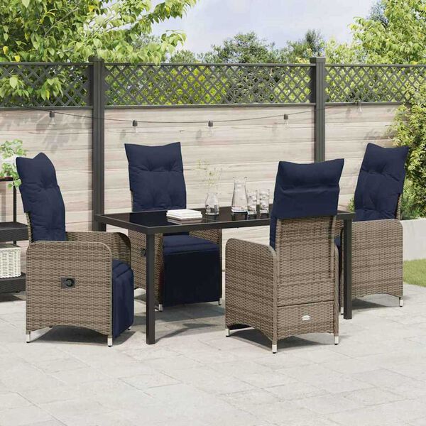 vidaXL Table and Chair Set with Cushion 5 pcs Grey PE Rattan