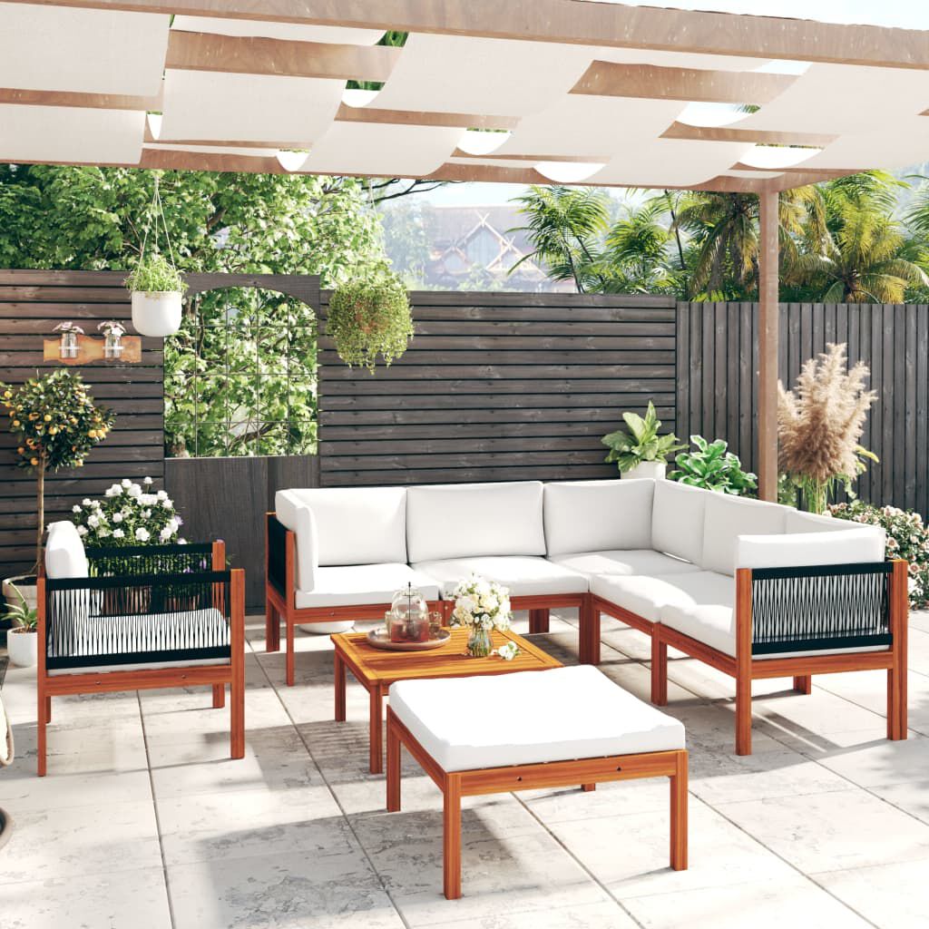 vidaXL 8 Piece Garden Lounge Set with Cushions Cream Solid Acacia Wood
