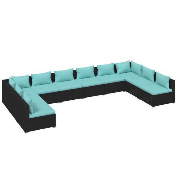 vidaXL 10 Piece Garden Lounge Set with Cushions Poly Rattan Black
