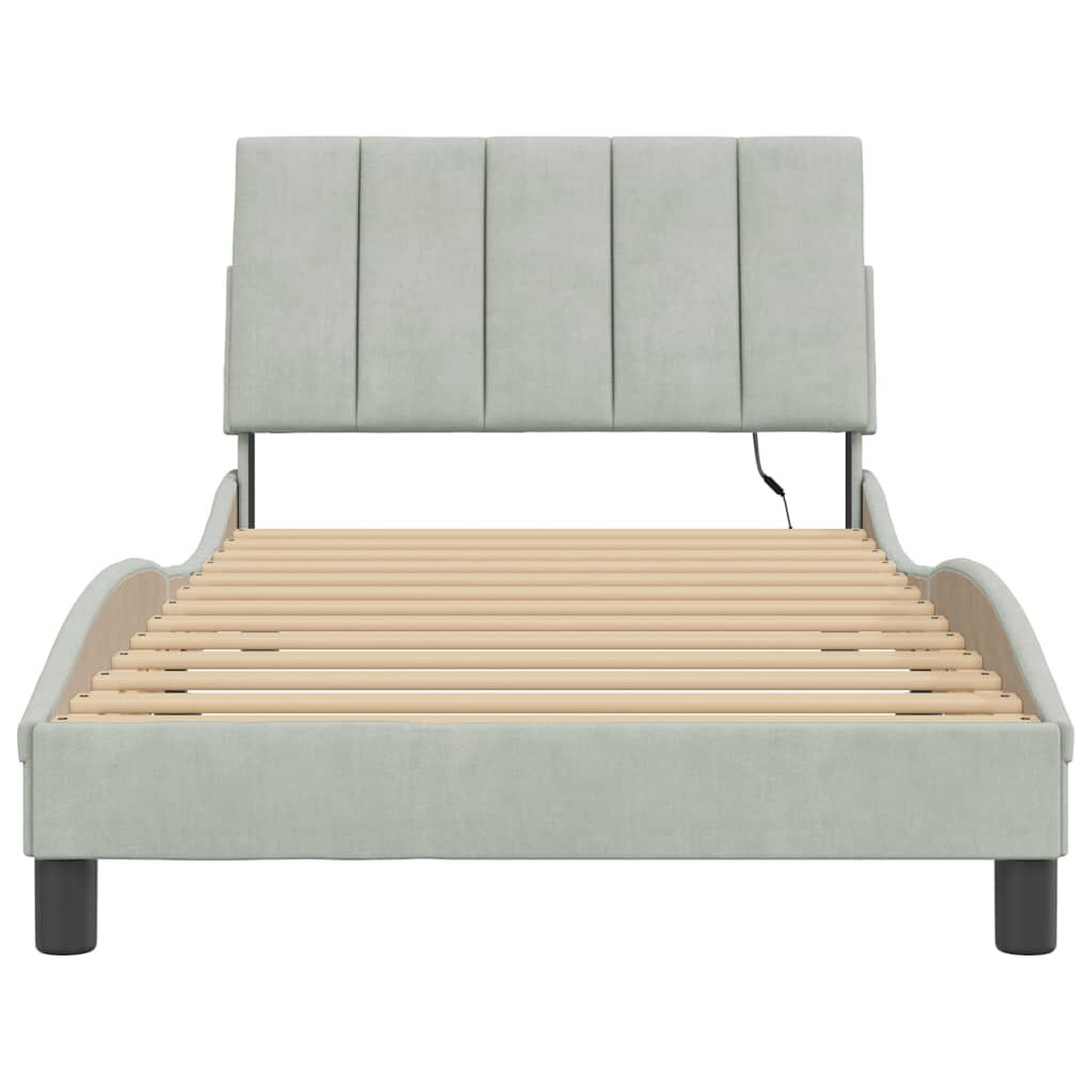 vidaXL Bed Frame with LED without Mattress Light Grey 100x190 cm Velvet