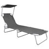 vidaXL Folding Sun Lounger with Canopy Grey Aluminium
