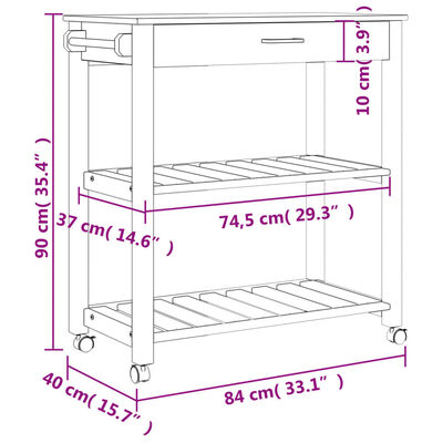 vidaXL Kitchen Trolley MONZA 84x40x90 cm Solid Wood Pine