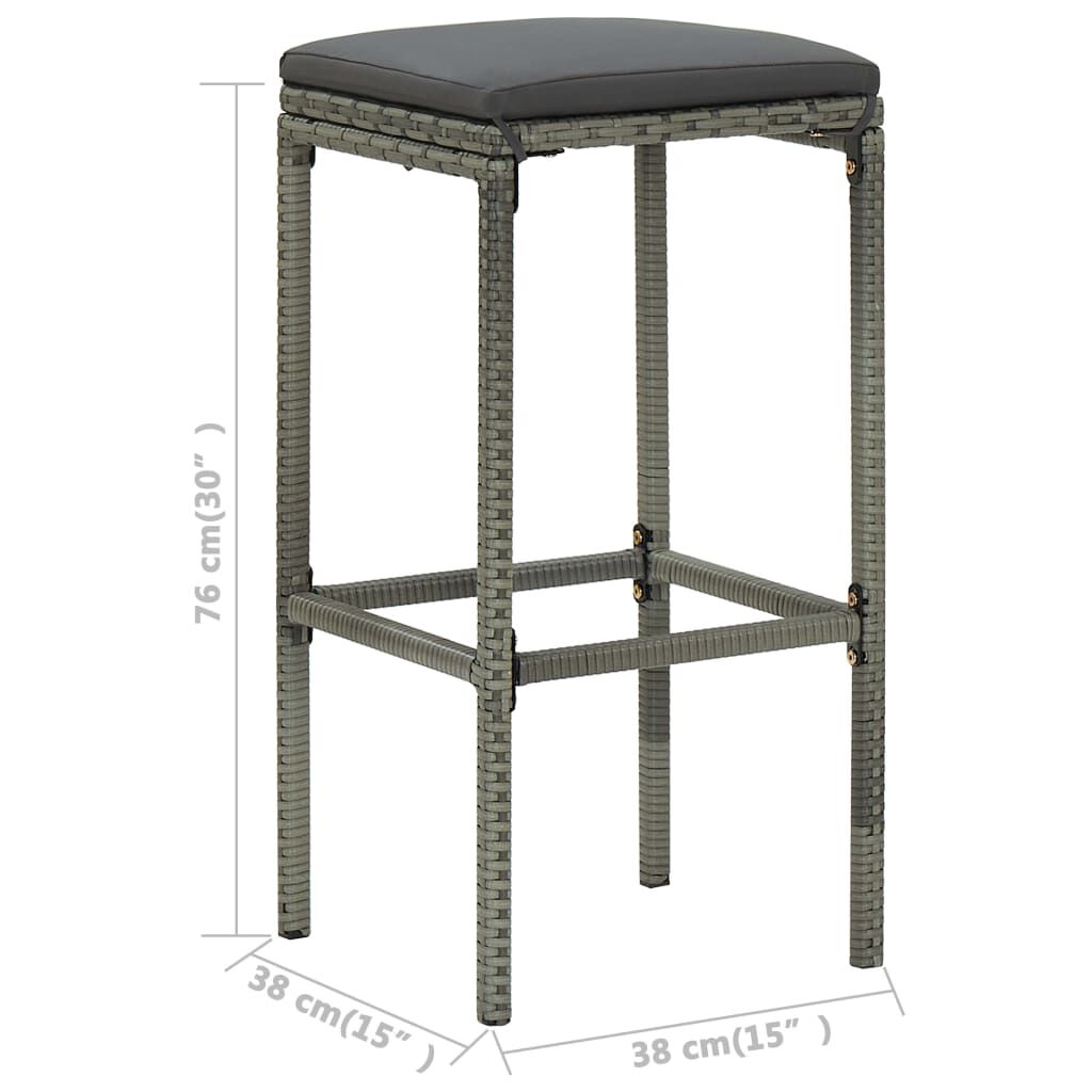 vidaXL 7 Piece Garden Bar Set with Cushions Poly Rattan Grey