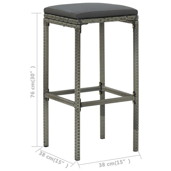 vidaXL 7 Piece Garden Bar Set with Cushions Poly Rattan Grey