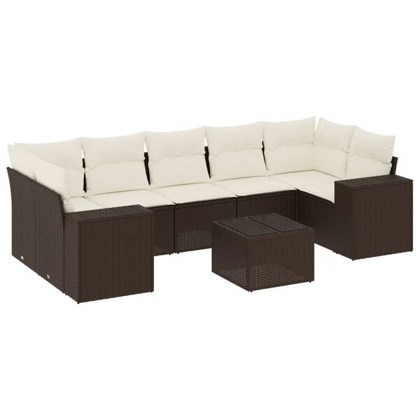 vidaXL 8 Piece Garden Sofa Set with Cushions Brown Poly Rattan