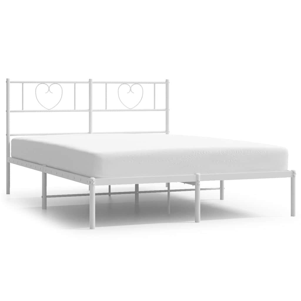 vidaXL Metal Bed Frame without Mattress with Headboard White 150x200cm