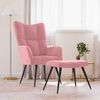 vidaXL Relaxing Chair with a Stool Pink Velvet