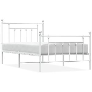 vidaXL Metal Bed Frame without Mattress with Footboard White 100x190cm