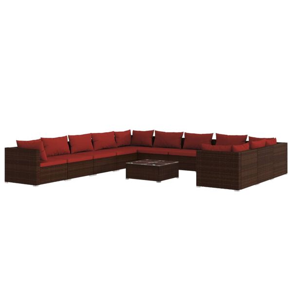vidaXL 12 Piece Garden Lounge Set with Cushions Poly Rattan Brown