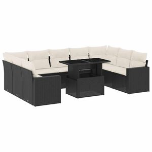 vidaXL 10 Piece Garden Sofa Set with Cushions Black Poly Rattan