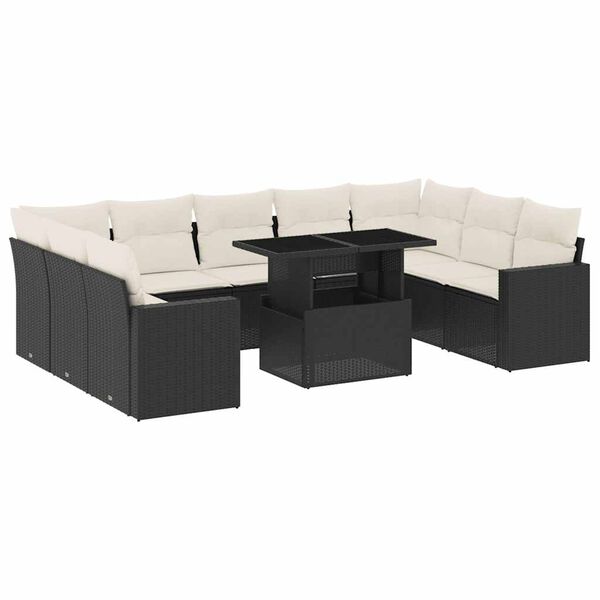 vidaXL 10 Piece Garden Sofa Set with Cushions Black Poly Rattan