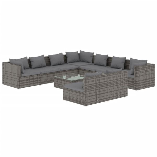 vidaXL 10 Piece Garden Lounge Set with Cushions Grey Poly Rattan